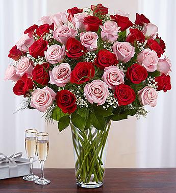 Ultimate Elegance Long Stem Pink and Red Roses Flower Bouquet