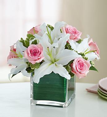 Modern Embrace™ Pink Rose & Lily Cube Flower Bouquet
