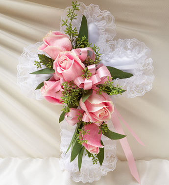 Pink Satin Cross Pillow Flower Bouquet