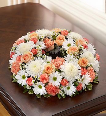 Cremation Wreath - Peach, Orange and White Flower Bouquet