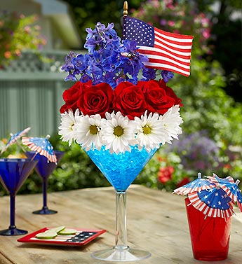 Cheers to the Red, White and Blue Flower Bouquet