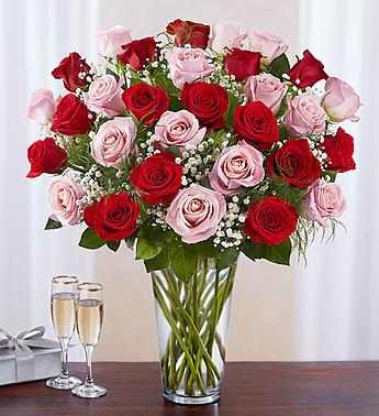 Ultimate Elegance Long Stem Pink and Red Roses Flower Bouquet