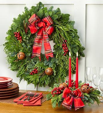 Festive Holiday Wreath & Centerpiece Set Flower Bouquet