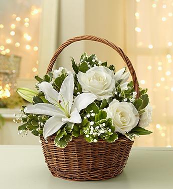 All White Basket Flower Bouquet