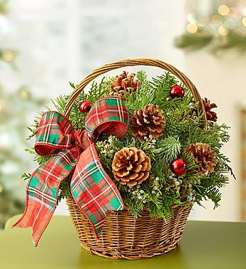 Christmas Evergreen Basket Flower Bouquet