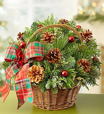 Christmas Evergreen Basket Flower Bouquet