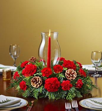 Holiday Centerpiece with Glass Hurricane Flower Bouquet