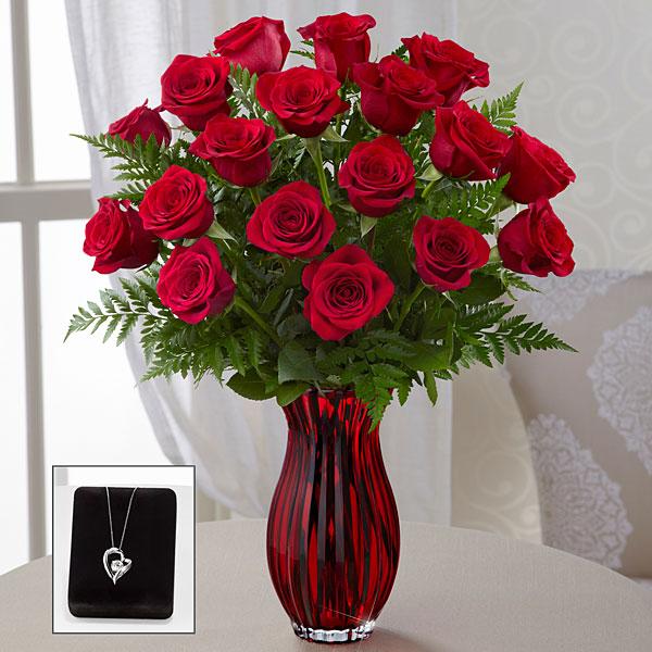 The FTD® In Love with Red Roses™ Bouquet with Heart Pendant Flower Bouquet