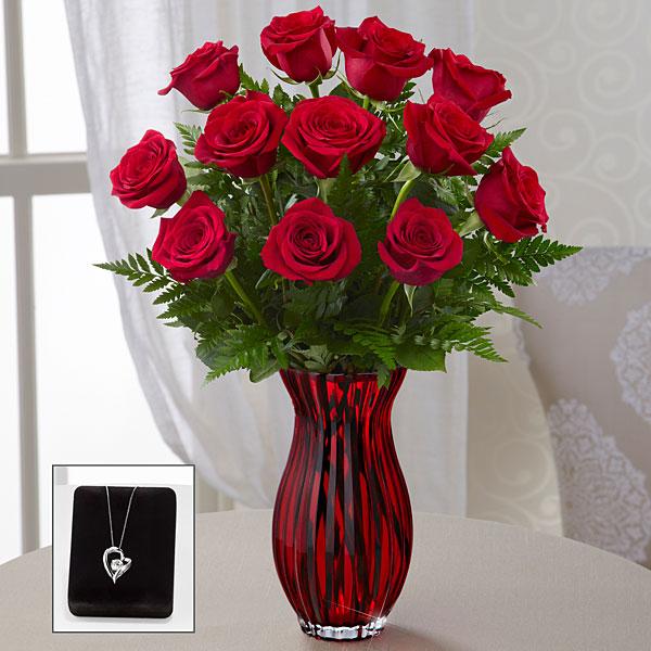 The FTD® In Love with Red Roses™ Bouquet with Heart Pendant