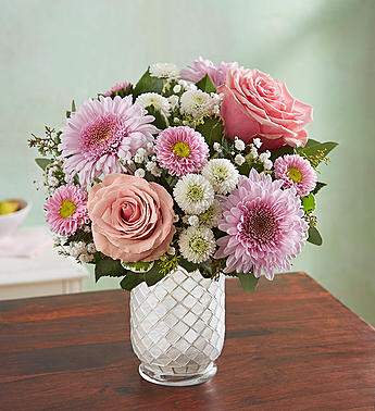 Floral Melody™ in White Mosaic Vase Flower Bouquet