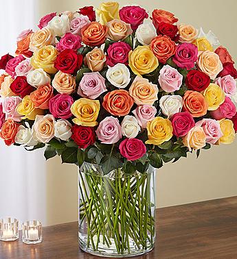 100 Premium Long Stem Multicolored Roses Flower Bouquet