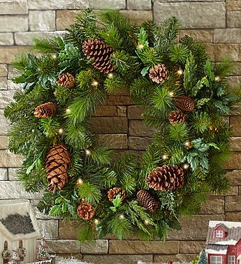 Pre-lit Faux Pinecone Wreath