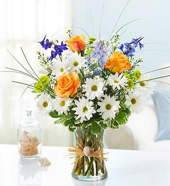 Summer Dunes - Peach Roses & White Daisies Flower Bouquet