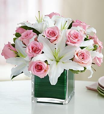 Modern Embrace Pink Rose & Lily Cube
 Flower Bouquet