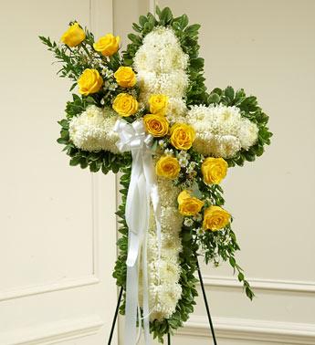 Peace and Prayers Standing Cross - Yellow Flower Bouquet