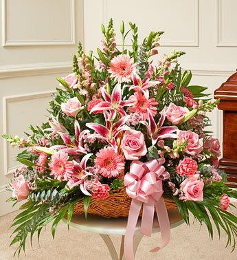 Thoughts and Prayers Fireside Basket - Pink Flower Bouquet