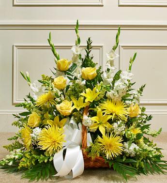 Thoughts and Prayers Fireside Basket - Yellow Flower Bouquet