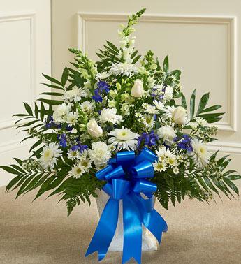 Heartfelt Tribute Floor Basket Arrangement - Blue and White