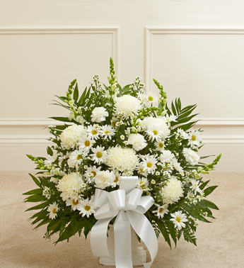 Heartfelt Tribute Floor Basket Arrangement - White Flower Bouquet