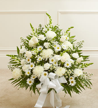 Heartfelt Tribute Floor Basket Arrangement - White