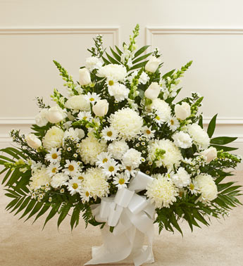 Heartfelt Tribute Floor Basket Arrangement - White Flower Bouquet