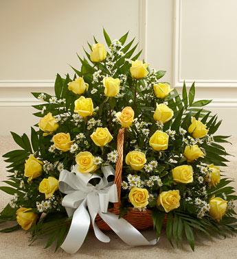 Sincerest Sympathies Fireside Basket - Yellow Flower Bouquet