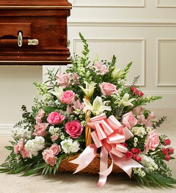 Sincerest Sympathies Fireside Basket-Pink & White