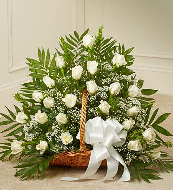 Sincerest Sympathies Fireside Basket - White Flower Bouquet
