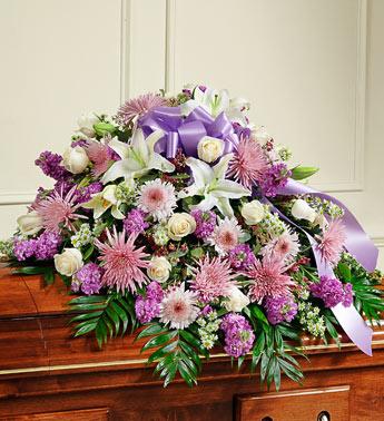 Cherished Memories Half Casket Cover - Lavender Flower Bouquet