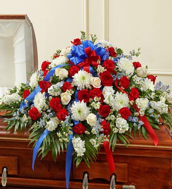 Cherished Memory Half Casket Cover-Red/White/Blue
