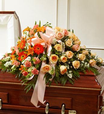 Cherished Memories Half Casket Cover-Peach & White