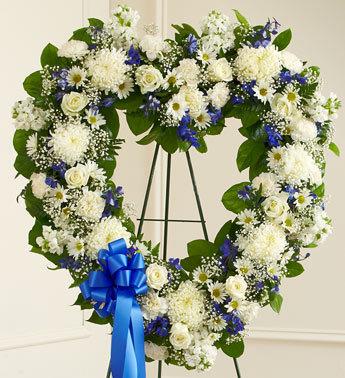 Always Remember Floral Heart Tribute-Blue & White Flower Bouquet