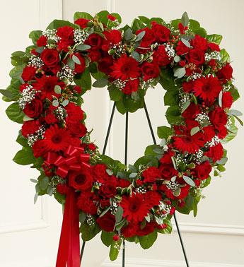 Always Remember Floral Heart Tribute - Red Flower Bouquet