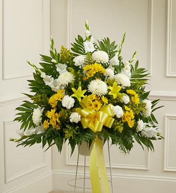 Heartfelt Sympathies Standing Basket - Yellow Flower Bouquet