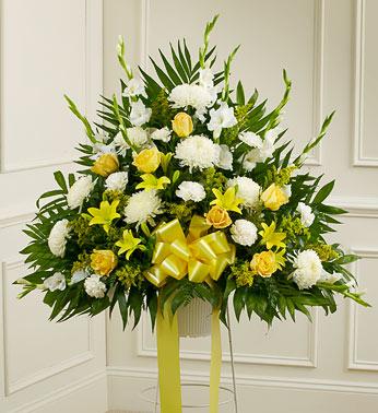 Heartfelt Sympathies Standing Basket - Yellow Flower Bouquet