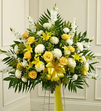 Heartfelt Sympathies Standing Basket - Yellow Flower Bouquet