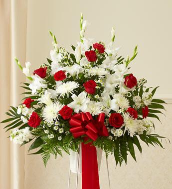 Heartfelt Sympathies Standing Basket-Red & White