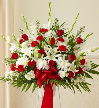 Heartfelt Sympathies Standing Basket-Red & White Flower Bouquet