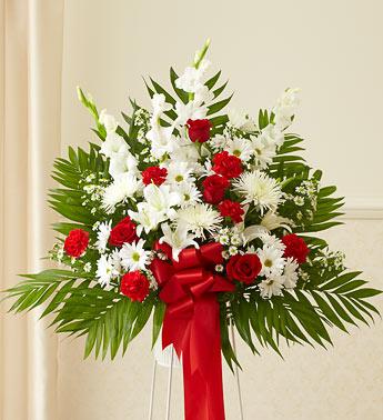 Heartfelt Sympathies Standing Basket-Red & White Flower Bouquet