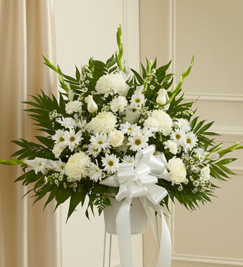 Heartfelt Sympathies Standing Basket - White Flower Bouquet