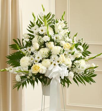 Heartfelt Sympathies Standing Basket - White Flower Bouquet