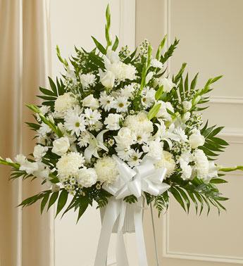 Heartfelt Sympathies Standing Basket - White Flower Bouquet