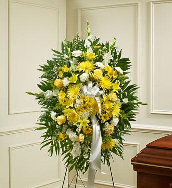 Deepest Sympathies Standing Spray - Yellow Flower Bouquet