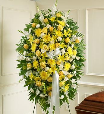 Deepest Sympathies Standing Spray - Yellow Flower Bouquet