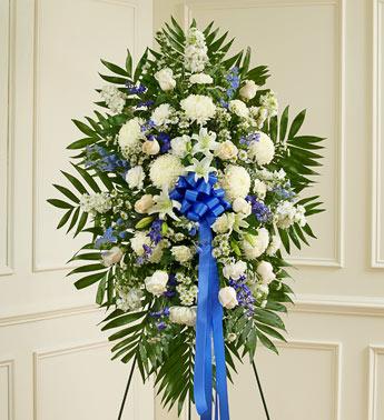 Deepest Sympathies Standing Spray - Blue & White