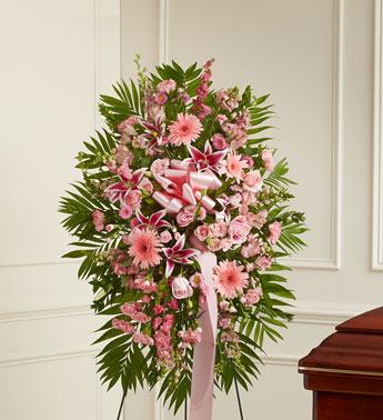 Deepest Sympathies Standing Spray - Pink Flower Bouquet