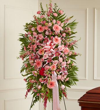 Deepest Sympathies Standing Spray - Pink Flower Bouquet