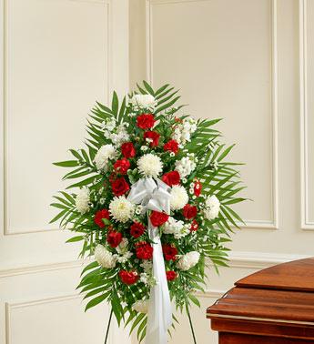 Deepest Sympathies Standing Spray-Red & White Flower Bouquet