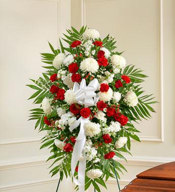 Deepest Sympathies Standing Spray-Red & White
