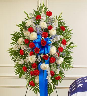 Deepest Sympathy Standing Spray-Red/White/Blue Flower Bouquet